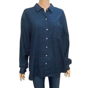 Carve Designs Button Down Tunic Top Large Striped Classic Preppy Minimalist